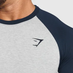 Sale Gymshark Raglan Long Sleeve T-Shirt LightGreyCoreMarl/Navy