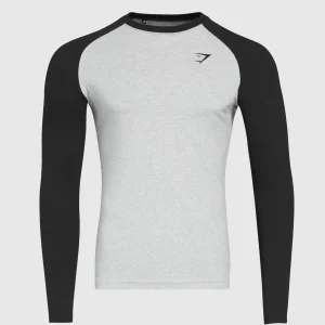 Best Gymshark Raglan Long Sleeve T-Shirt LightGreyCoreMarl/Black