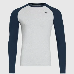 Sale Gymshark Raglan Long Sleeve T-Shirt LightGreyCoreMarl/Navy