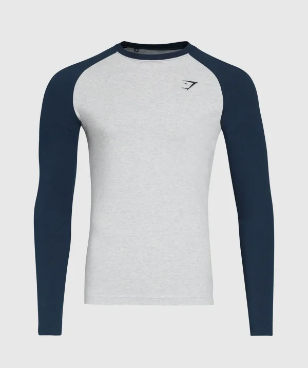 Sale Gymshark Raglan Long Sleeve T-Shirt LightGreyCoreMarl/Navy