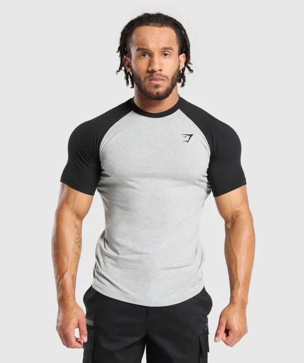 Online Gymshark Raglan T-Shirt LightGreyCoreMarl/Black