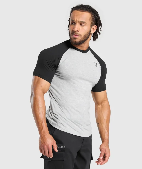 Online Gymshark Raglan T-Shirt LightGreyCoreMarl/Black