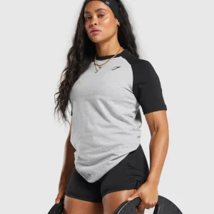 Online Gymshark Raglan T-Shirt LightGreyCoreMarl/Black