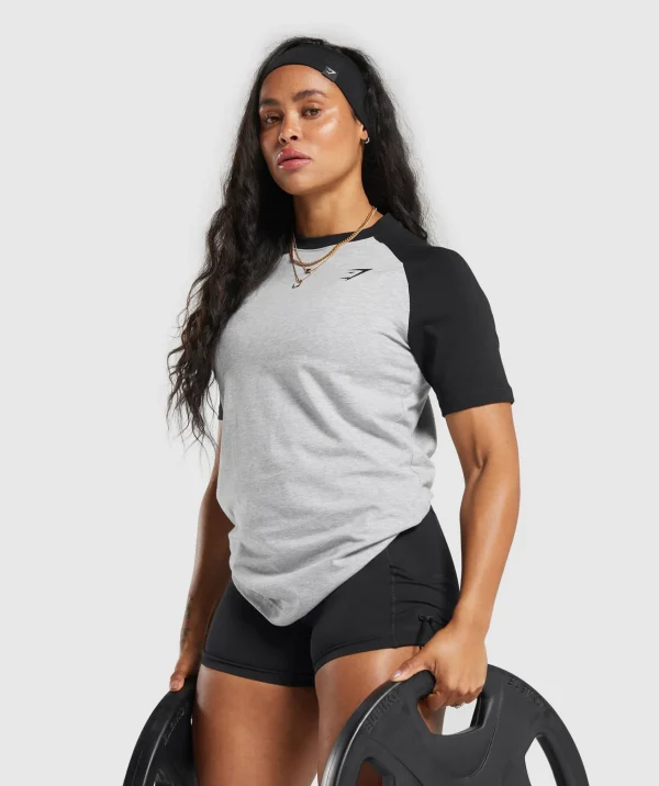 Online Gymshark Raglan T-Shirt LightGreyCoreMarl/Black