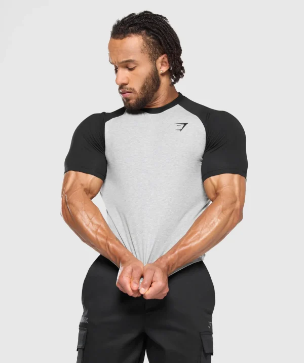 Online Gymshark Raglan T-Shirt LightGreyCoreMarl/Black