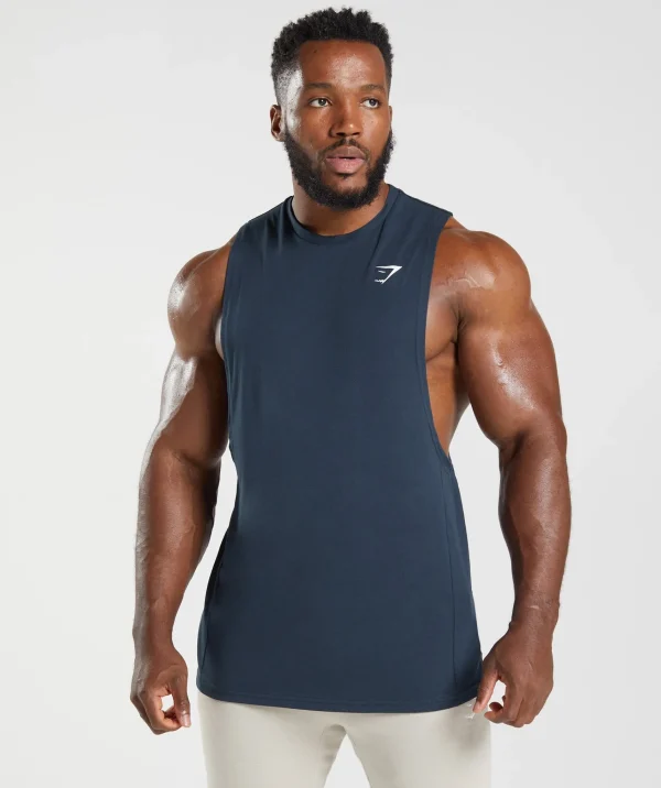 Clearance Gymshark React Drop Arm Tank Navy