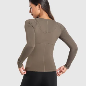 New Gymshark Rest Day Buttery Soft Long Sleeve Top CamoBrown