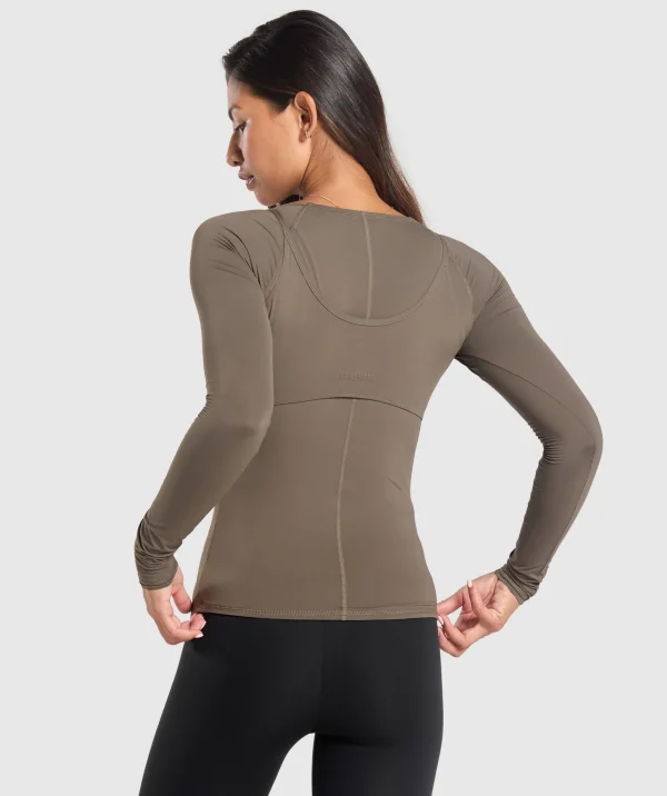 New Gymshark Rest Day Buttery Soft Long Sleeve Top CamoBrown