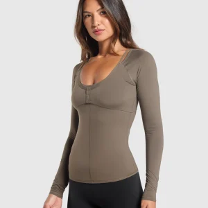 New Gymshark Rest Day Buttery Soft Long Sleeve Top CamoBrown