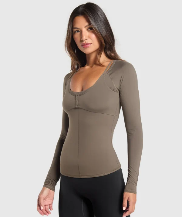 New Gymshark Rest Day Buttery Soft Long Sleeve Top CamoBrown