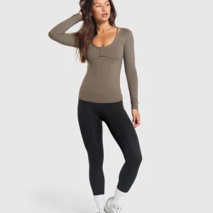 New Gymshark Rest Day Buttery Soft Long Sleeve Top CamoBrown