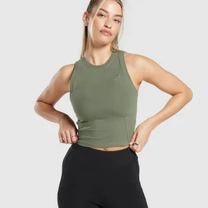 Hot Gymshark Rest Day Cotton Contour Tank BaseGreen