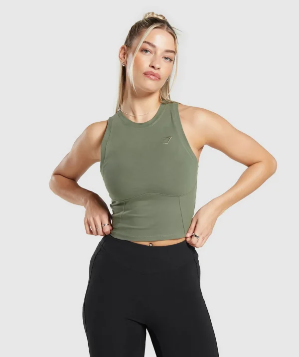 Hot Gymshark Rest Day Cotton Contour Tank BaseGreen