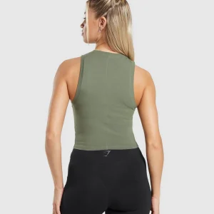 Hot Gymshark Rest Day Cotton Contour Tank BaseGreen