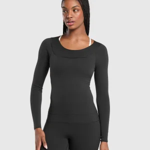 Clearance Gymshark Rest Day Luxe Long Sleeve Top Black