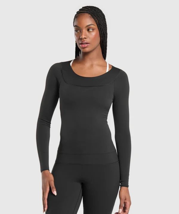 Clearance Gymshark Rest Day Luxe Long Sleeve Top Black