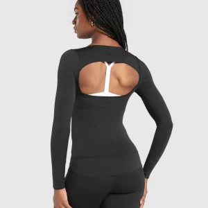 Clearance Gymshark Rest Day Luxe Long Sleeve Top Black