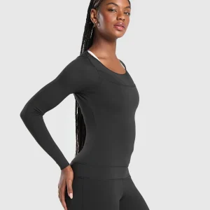 Clearance Gymshark Rest Day Luxe Long Sleeve Top Black