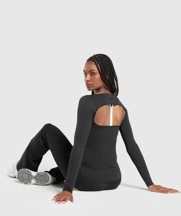 Clearance Gymshark Rest Day Luxe Long Sleeve Top Black