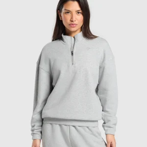 Fashion Gymshark Rest Day Sweats 2.0 1/4 Zip Pullover LightGreyCoreMarl