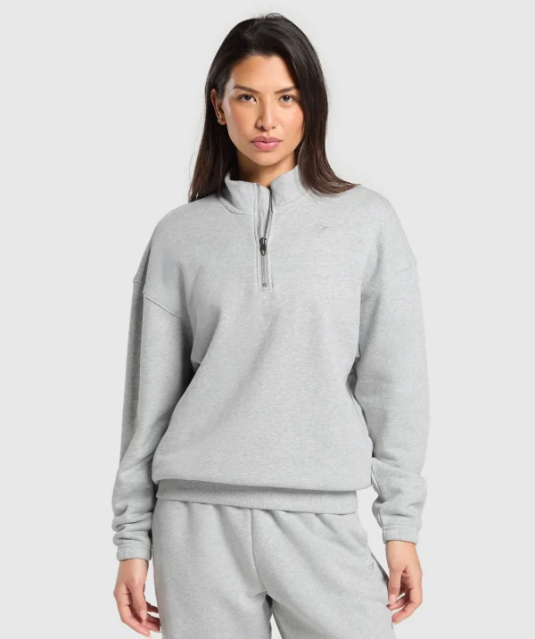 Fashion Gymshark Rest Day Sweats 2.0 1/4 Zip Pullover LightGreyCoreMarl