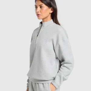 Fashion Gymshark Rest Day Sweats 2.0 1/4 Zip Pullover LightGreyCoreMarl