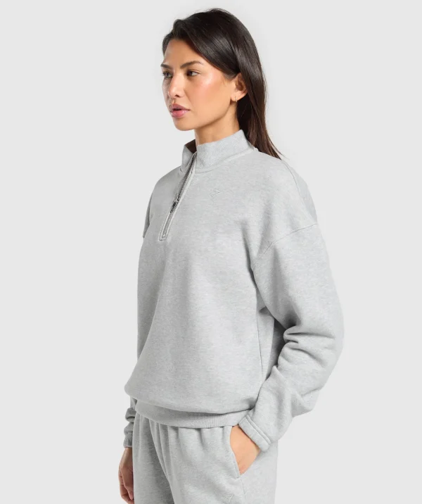 Fashion Gymshark Rest Day Sweats 2.0 1/4 Zip Pullover LightGreyCoreMarl