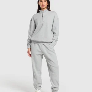 Fashion Gymshark Rest Day Sweats 2.0 1/4 Zip Pullover LightGreyCoreMarl