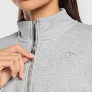 Fashion Gymshark Rest Day Sweats 2.0 1/4 Zip Pullover LightGreyCoreMarl