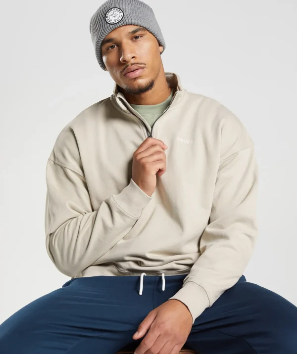 Online Gymshark Rest Day Sweats 1/4 Zip PebbleGrey