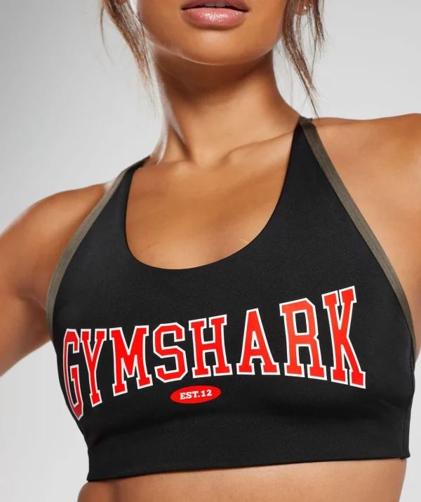 Sale Gymshark Retro Club Sports Bra Black/CamoBrown