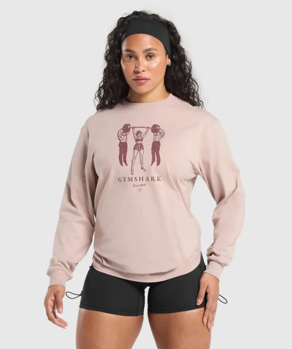 Clearance Gymshark Retro Lifting Long Sleeve T-Shirt MutedPink