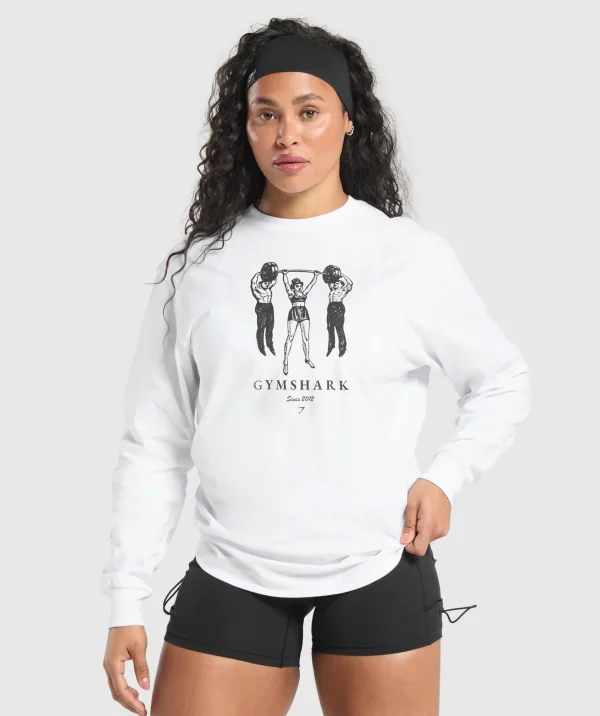 Discount Gymshark Retro Lifting Long Sleeve T-Shirt White