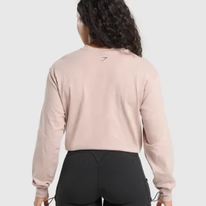 Clearance Gymshark Retro Lifting Long Sleeve T-Shirt MutedPink