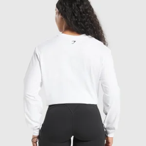 Discount Gymshark Retro Lifting Long Sleeve T-Shirt White