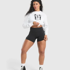 Discount Gymshark Retro Lifting Long Sleeve T-Shirt White