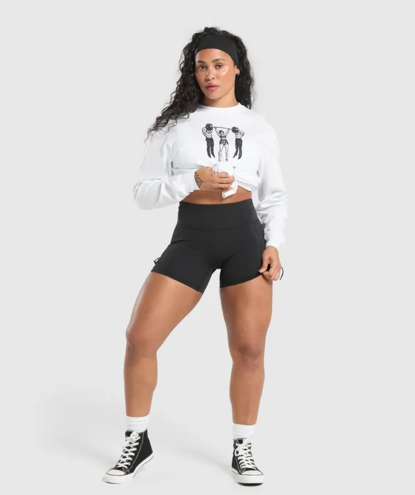 Discount Gymshark Retro Lifting Long Sleeve T-Shirt White