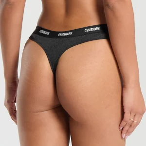 Clearance Gymshark Rib High Rise Thong MidnightBlackMarl