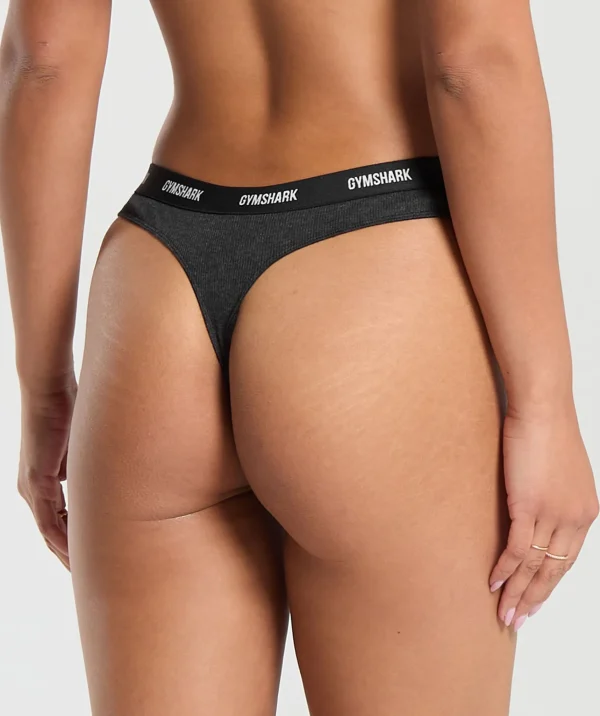 Clearance Gymshark Rib High Rise Thong MidnightBlackMarl