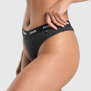 Clearance Gymshark Rib High Rise Thong MidnightBlackMarl