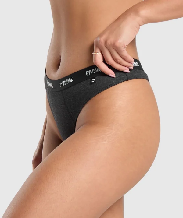 Clearance Gymshark Rib High Rise Thong MidnightBlackMarl