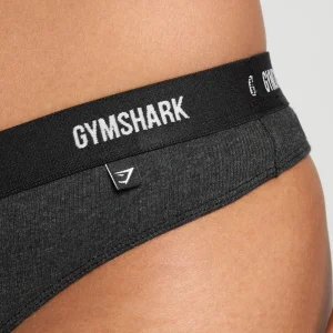 Clearance Gymshark Rib High Rise Thong MidnightBlackMarl