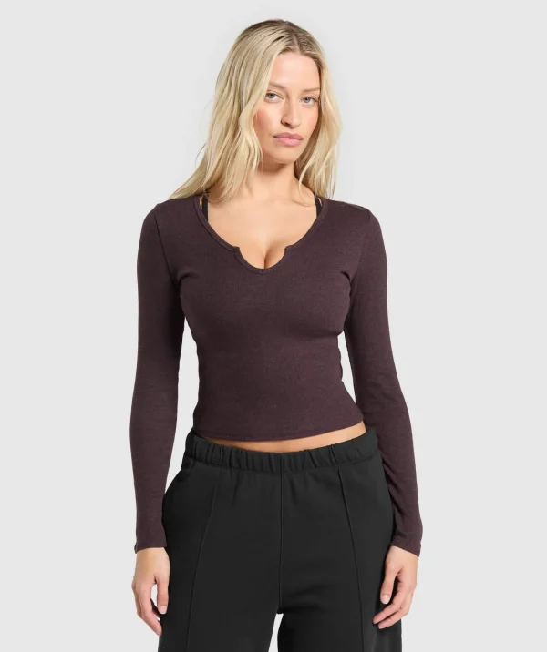 Sale Gymshark Rib Long Sleeve Top BrownMarl