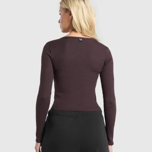 Sale Gymshark Rib Long Sleeve Top BrownMarl