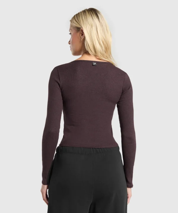 Sale Gymshark Rib Long Sleeve Top BrownMarl