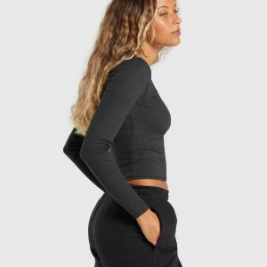 Fashion Gymshark Rib Long Sleeve Top MidnightBlackMarl