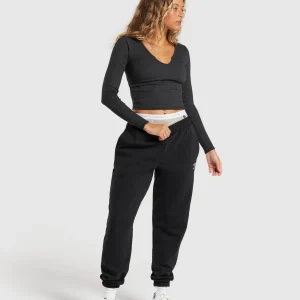 Fashion Gymshark Rib Long Sleeve Top MidnightBlackMarl