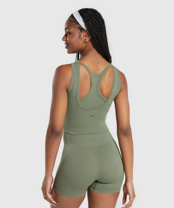 New Gymshark Ribbed Cotton Seamless Body Fit Tank BaseGreen