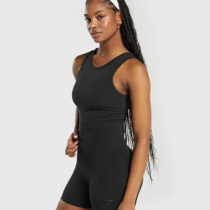 Clearance Gymshark Ribbed Cotton Seamless Body Fit Tank Black