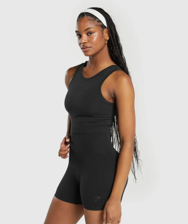 Clearance Gymshark Ribbed Cotton Seamless Body Fit Tank Black